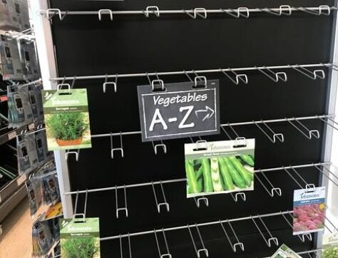A «normal» sales display for seeds at Bunnings in the UK in May 2020