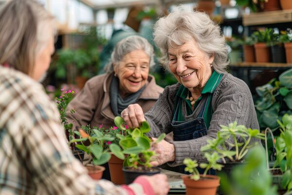 The Silent Generation has fun shopping and chatting about the hobby 